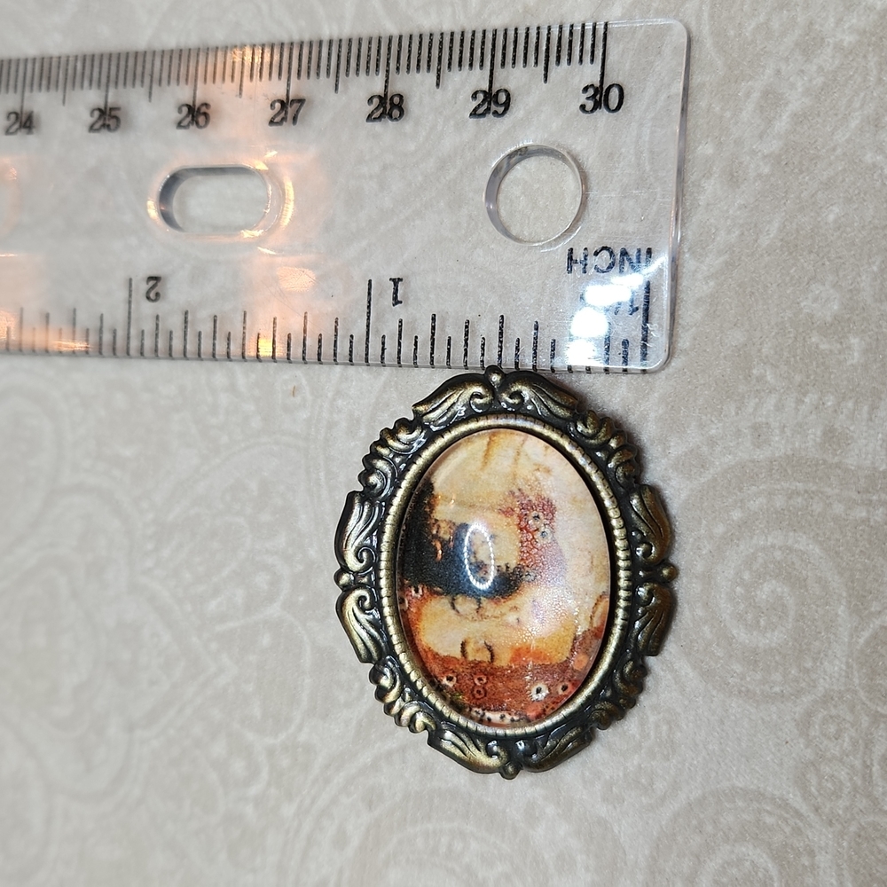 NEW!  Glass cabochon brooch, Klimt mother and child. Handmade - Picture 4 of 5